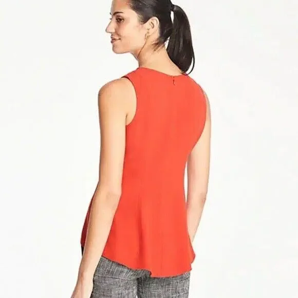Ann Taylor Size 6 Seamed Shell High Low Top Orange 'Blazing Red' - Picture 3 of 11